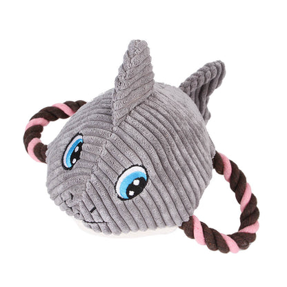 Plush Dog Toy Squeaky Fish with Rope Handle