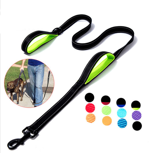Reflective Double Handle Dog Leash Heavy Duty Nylon 5ft