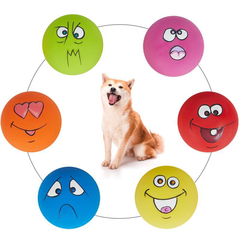 Latex Rubber Dog Chew Toy Squeaky Ball with Facial Expressions 2