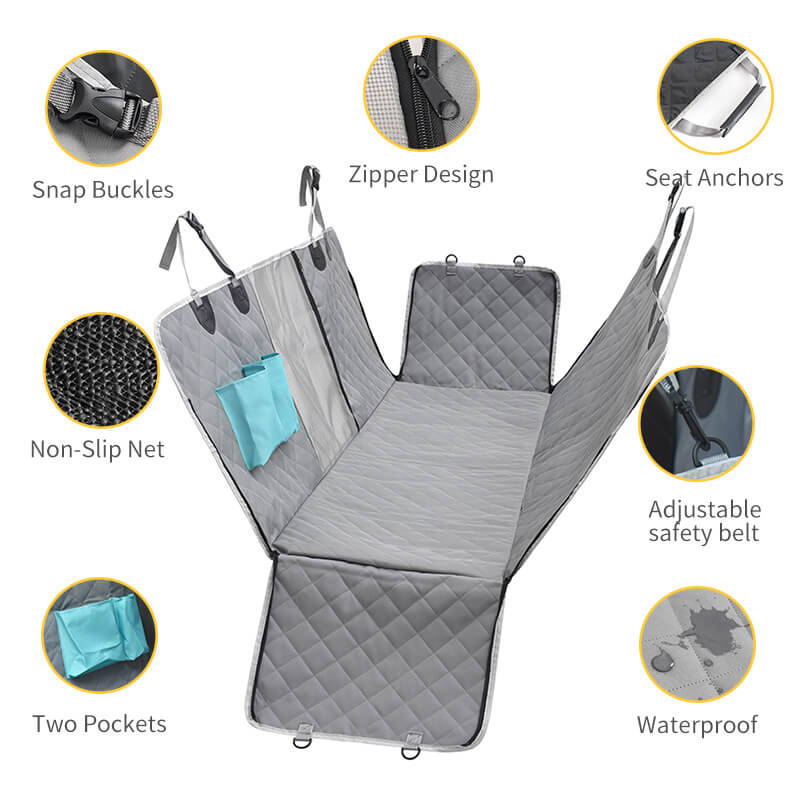 Waterproof Nylon Dog Car Seat Cover with Side Flaps and Storage Pocket 3