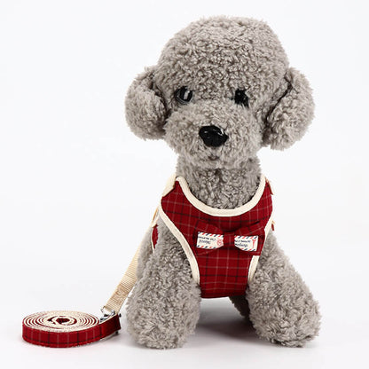 Cotton Dog Harness Adjustable with Decorative Bow and Leash