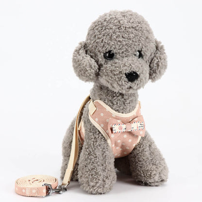 Cotton Dog Harness Adjustable with Decorative Bow and Leash