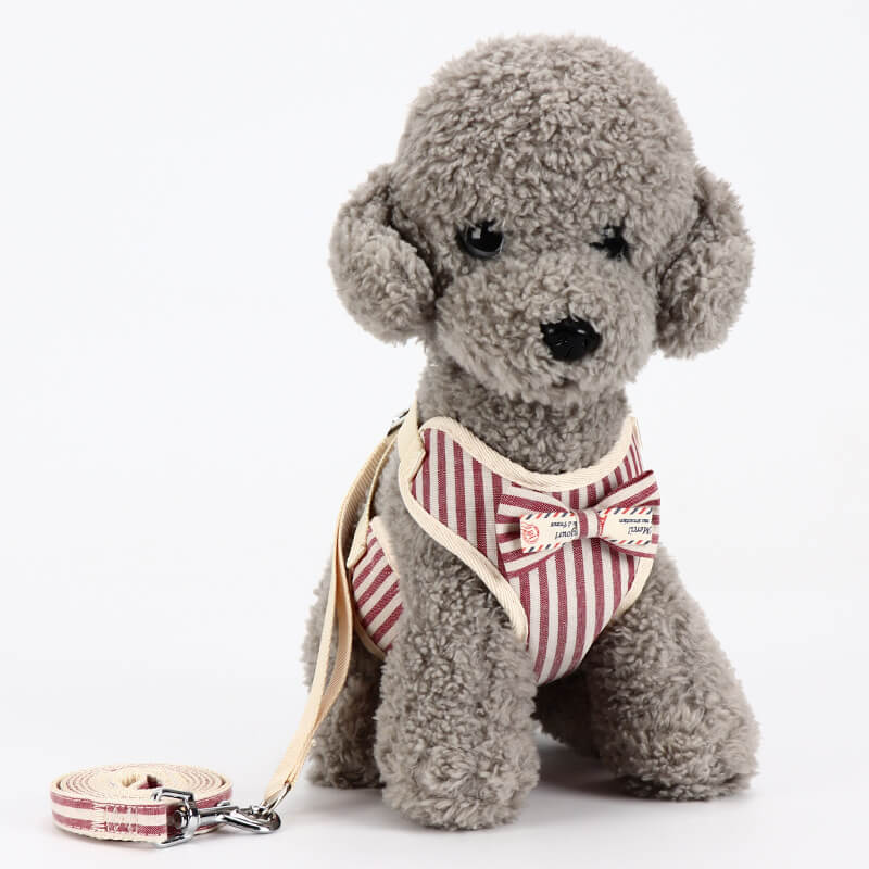 Cotton Dog Harness Adjustable with Decorative Bow and Leash