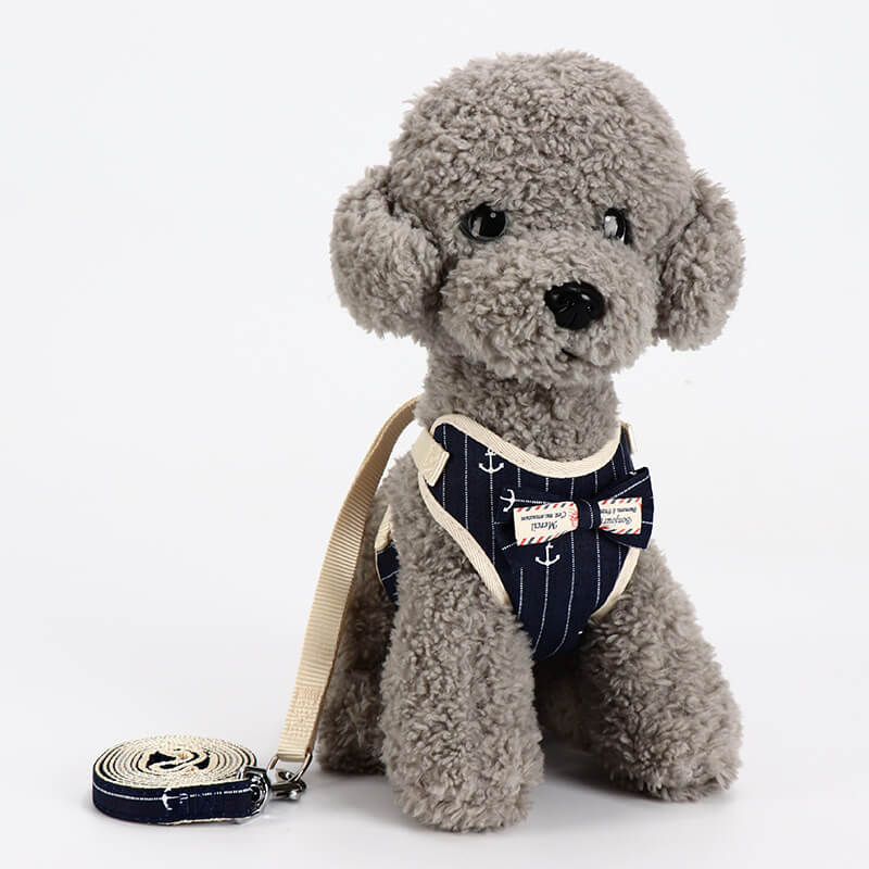 Cotton Dog Harness Adjustable with Decorative Bow and Leash