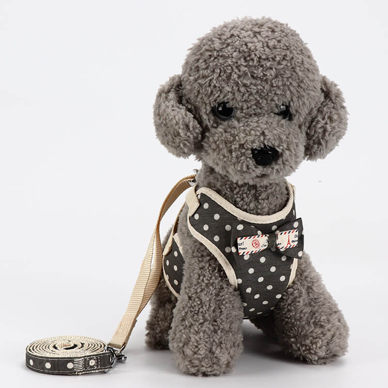 Cotton Dog Harness Adjustable with Decorative Bow and Leash