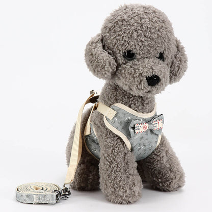 Cotton Dog Harness Adjustable with Decorative Bow and Leash