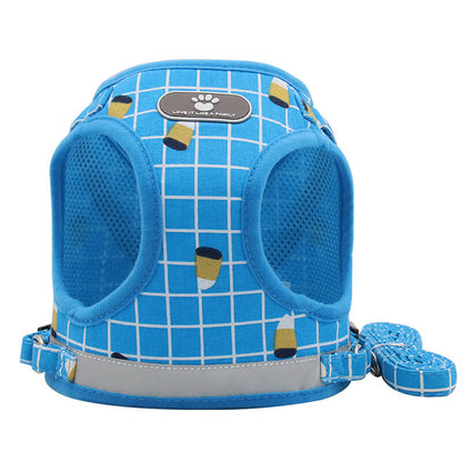 Plaid Adjustable Dog Harness Soft Mesh Vest with Leash