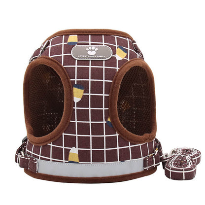 Plaid Adjustable Dog Harness Soft Mesh Vest with Leash