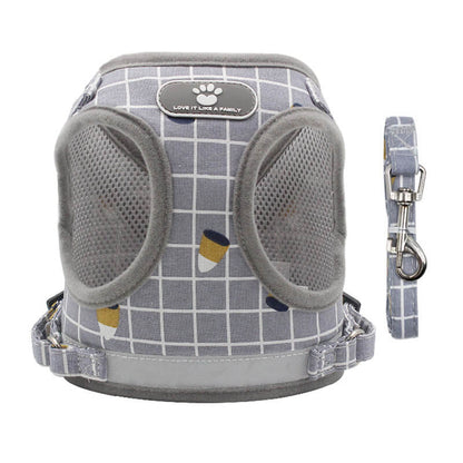 Plaid Adjustable Dog Harness Soft Mesh Vest with Leash