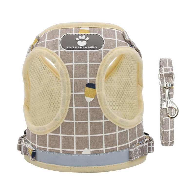 Plaid Adjustable Dog Harness Soft Mesh Vest with Leash