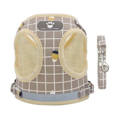 Plaid Adjustable Dog Harness Soft Mesh Vest with Leash