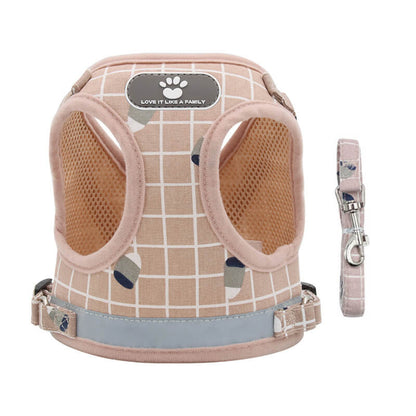 Plaid Adjustable Dog Harness Soft Mesh Vest with Leash