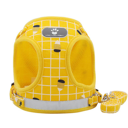 Plaid Adjustable Dog Harness Soft Mesh Vest with Leash