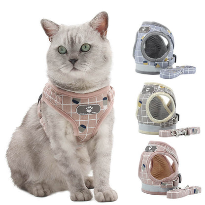 Plaid Adjustable Dog Harness Soft Mesh Vest with Leash