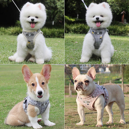 Plaid Adjustable Dog Harness Soft Mesh Vest with Leash 3