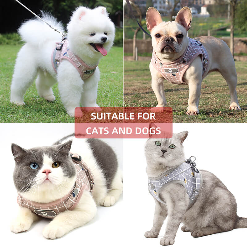 Plaid Adjustable Dog Harness Soft Mesh Vest with Leash 2