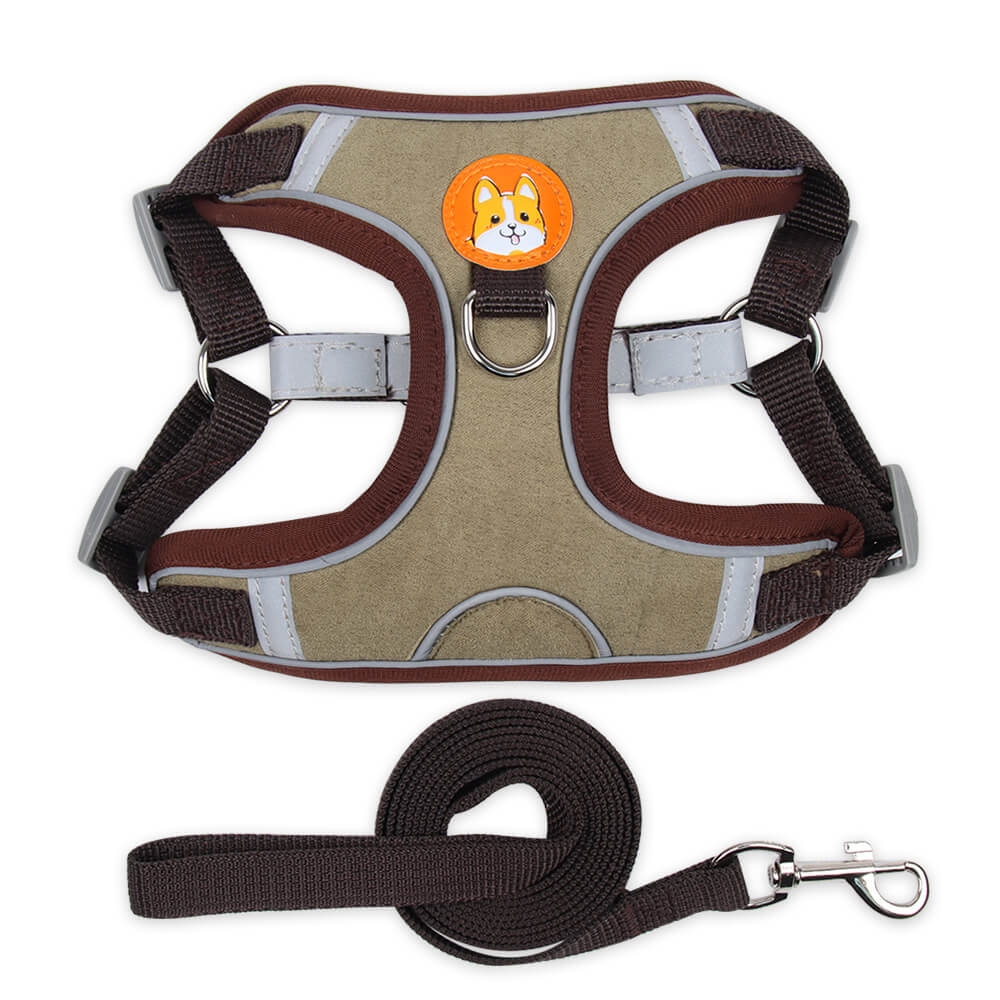 Suede Dog Harness Adjustable Soft Padding for Small Medium Dogs