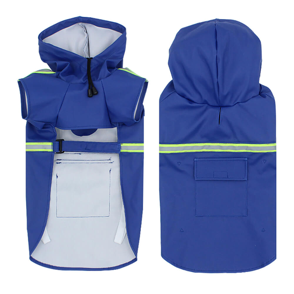Waterproof Dog Raincoat Poncho Reflective Adjustable Hood