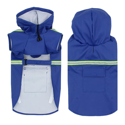 Waterproof Dog Raincoat Poncho Reflective Adjustable Hood