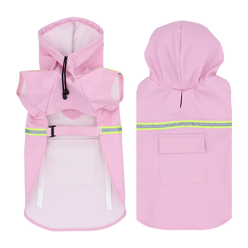 Waterproof Dog Raincoat Poncho Reflective Adjustable Hood