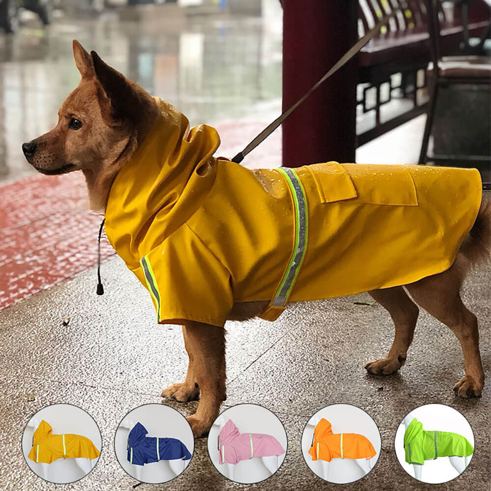 Waterproof Dog Raincoat Poncho Reflective Adjustable Hood