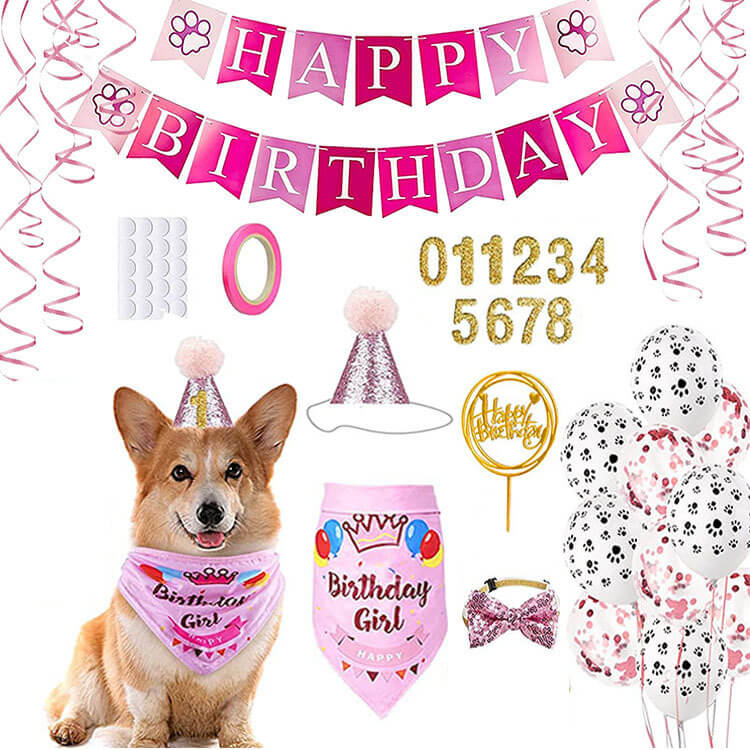 Adjustable Dog Bandana Birthday Party Supplies with Bow Tie and Hat