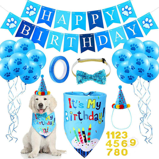 Dog Birthday Party Supplies Bandana Hat Bow Tie Set