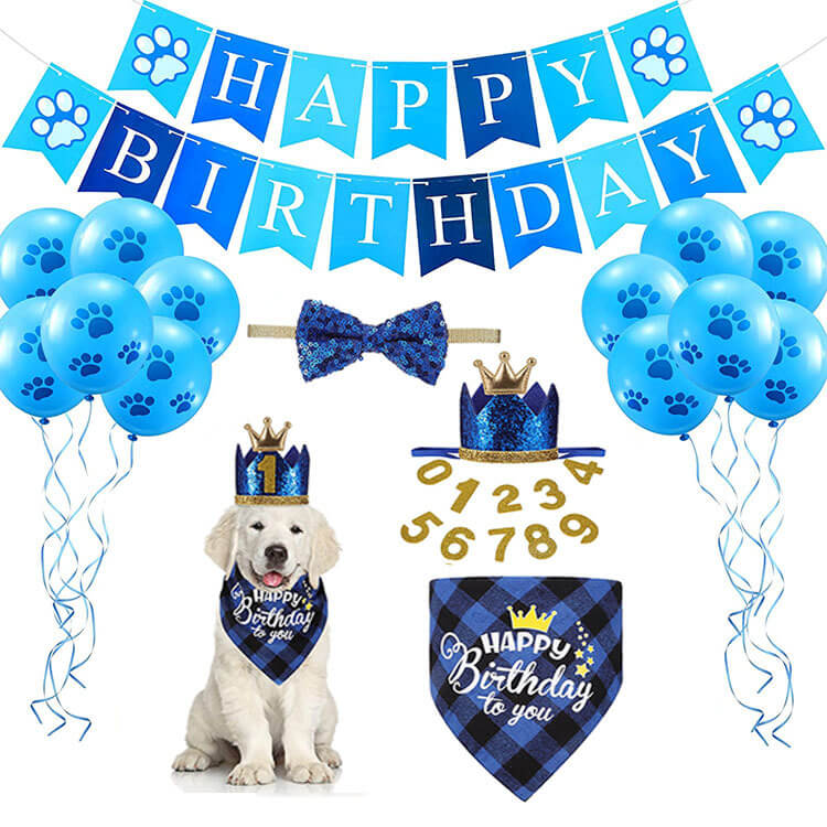 Dog Birthday Party Crown Adjustable Bow Tie and Bandana Set