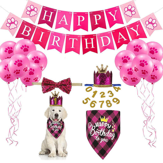 Dog Birthday Party Crown Adjustable Bow Tie and Bandana Set