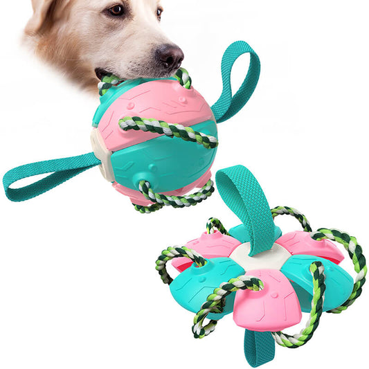 Interactive Dog Fetch Toy Durable Flying Disc with Rope Handles
