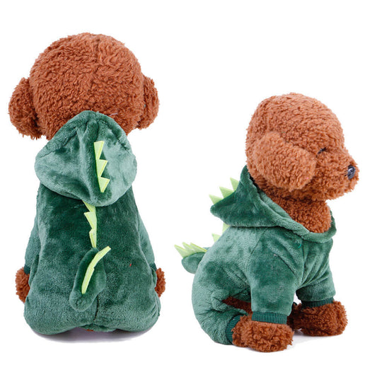 Plush Dog Costume Dinosaur Outfit Soft Hooded Pet Apparel