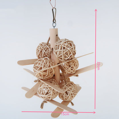 Wooden Parrot Chew Toy Vine Ball String Hanging Cage Accessory 3