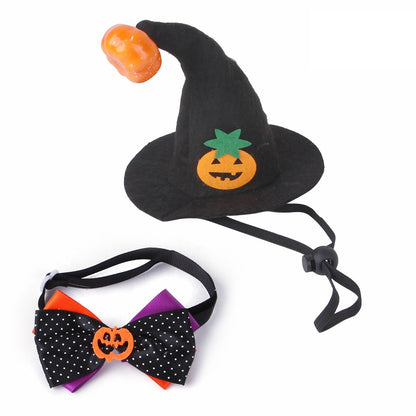 Halloween Dog Costume Set Cute Pumpkin Bow Tie with Witch Hat 7