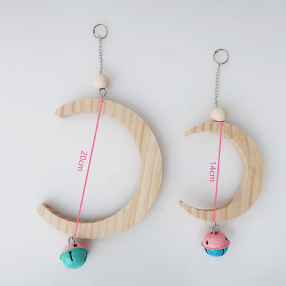 Wooden Parrot Swing Moon Shape Hanging Bird Cage Toy 4