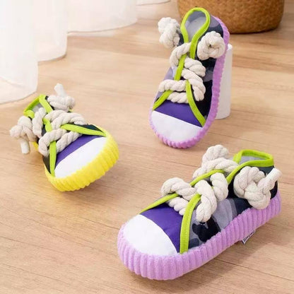 Canvas Dog Chew Toy Squeaky Shoe with Cotton Rope 2