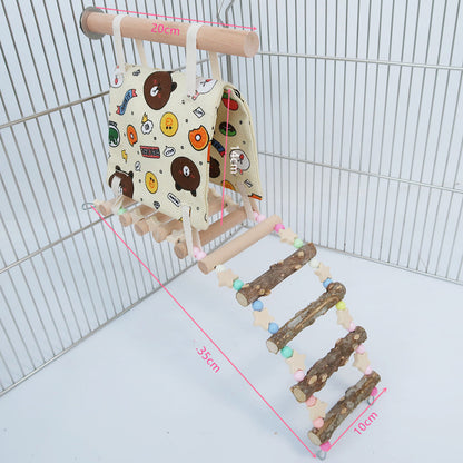 Canvas Bird Nest Ladder Wooden Cotton Climbing Toy for Parrots 4