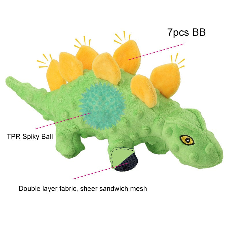 2-In-1 Plush Dog Toy Dinosaur Stegosaurus with Squeaky Spiky Ball 9