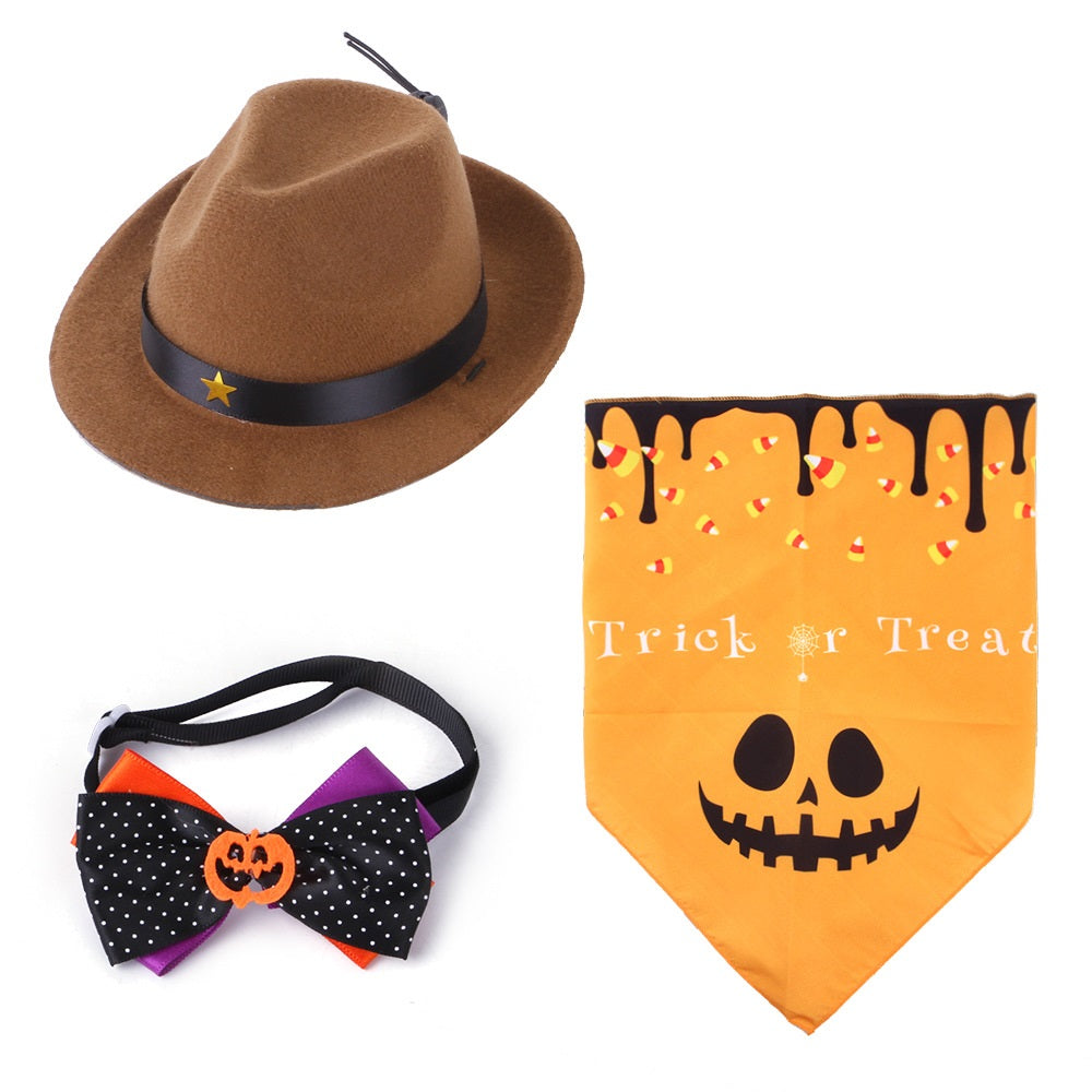 Halloween Dog Costume Set Cute Pumpkin Bow Tie with Witch Hat 9