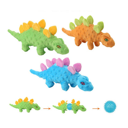 2-In-1 Plush Dog Toy Dinosaur Stegosaurus with Squeaky Spiky Ball