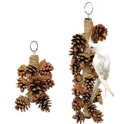Wooden Parrot Chew Toy Skewers with Pine Cones Hanging Cage Accessory 3