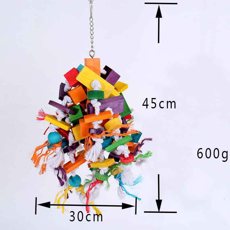 Wooden Parrot Chew Toy Colorful Hanging Blocks 30x45cm 3