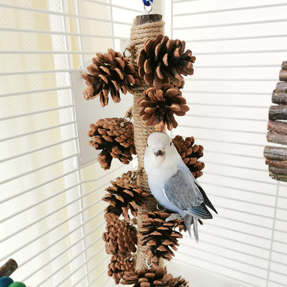 Wooden Parrot Chew Toy Skewers with Pine Cones Hanging Cage Accessory 2