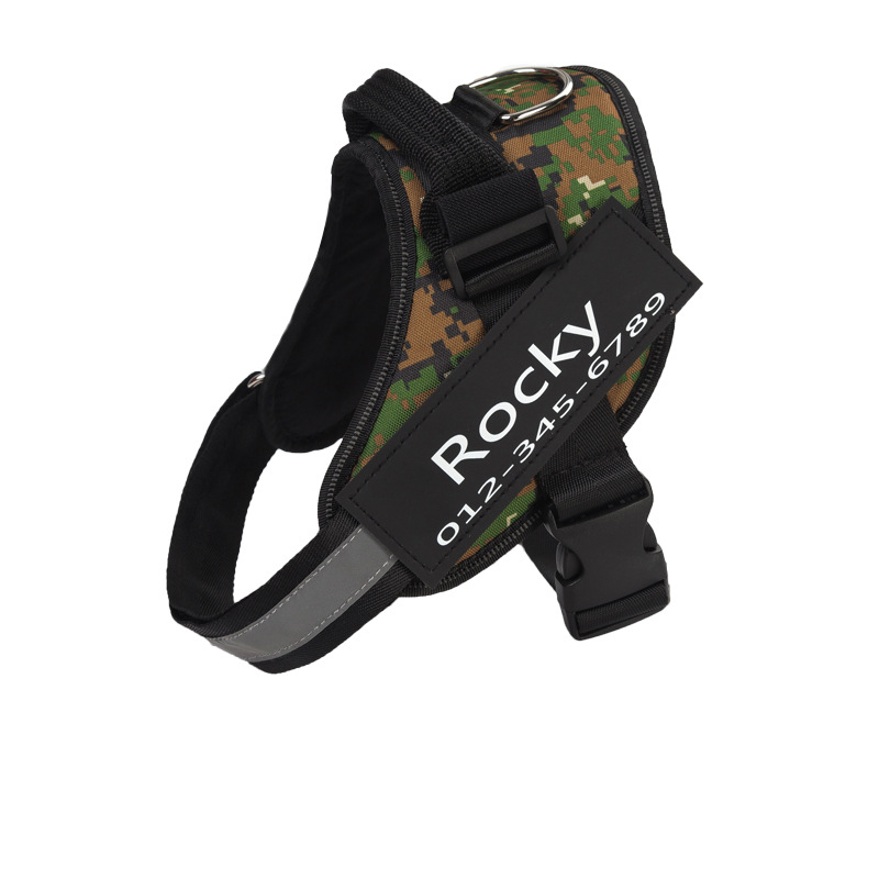 Custom Dog Harness with Name Velcro Patch Camouflage green