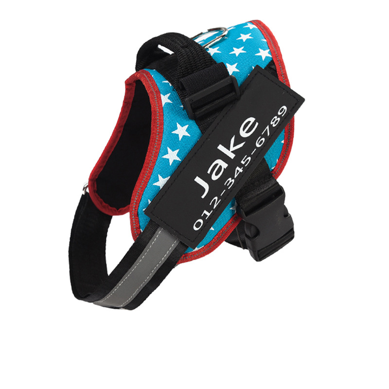 Custom Dog Harness with Name Velcro Patch Camouflage star