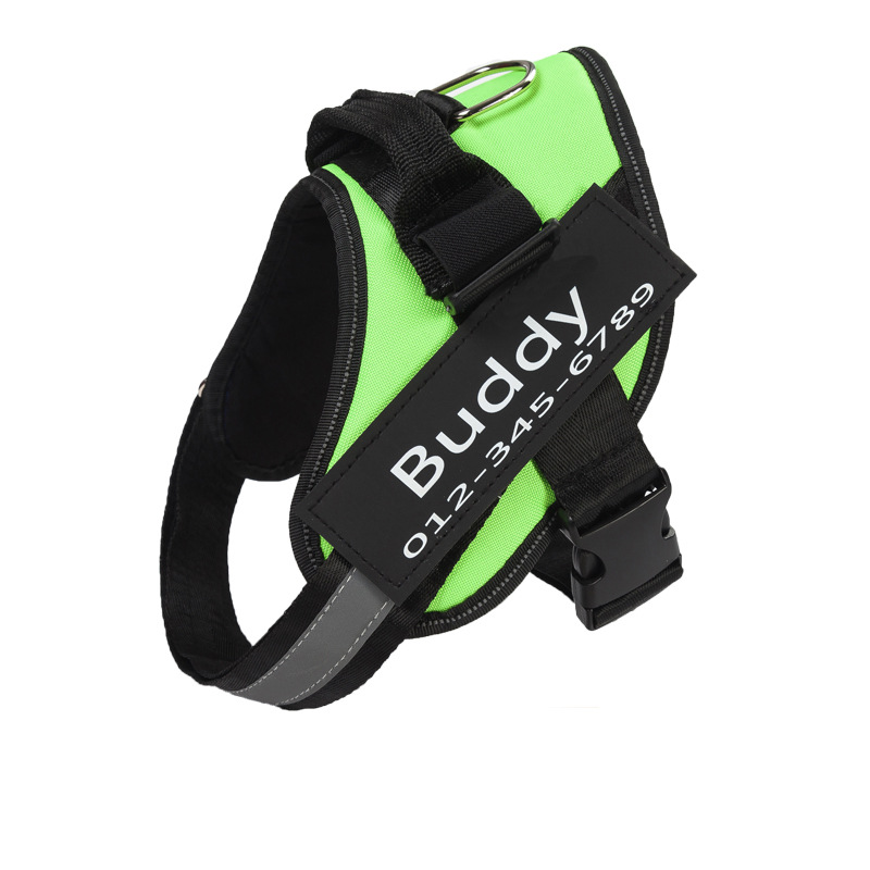 Custom Dog Harness with Name Velcro Patch green