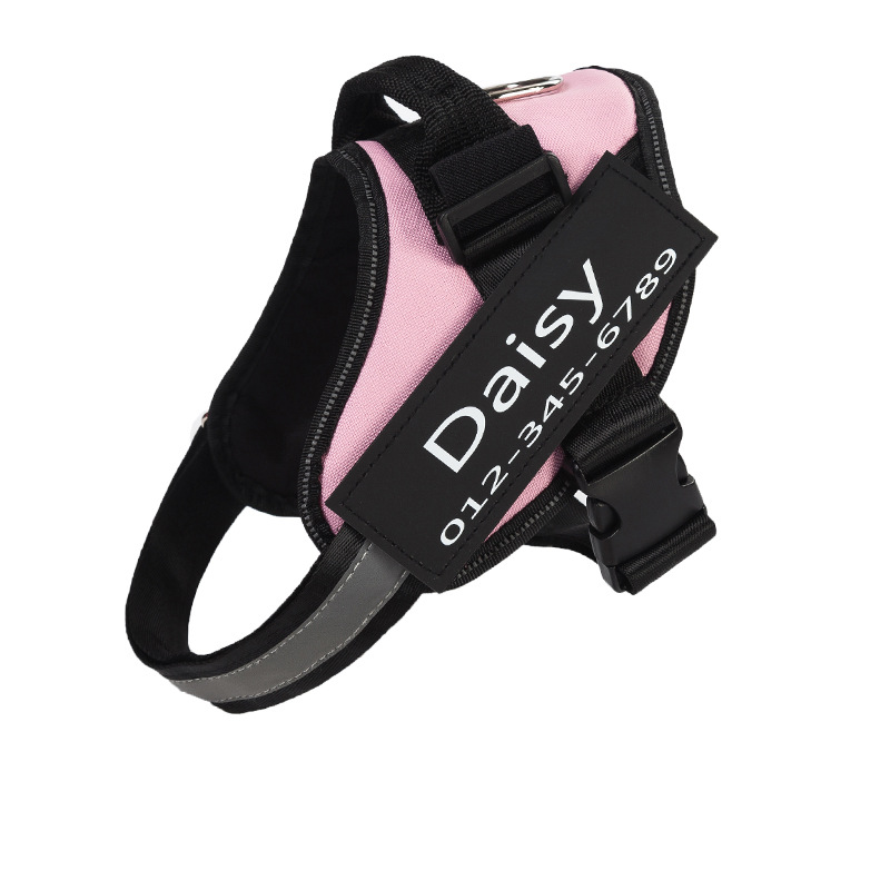 Custom Dog Harness with Name Velcro Patch pink