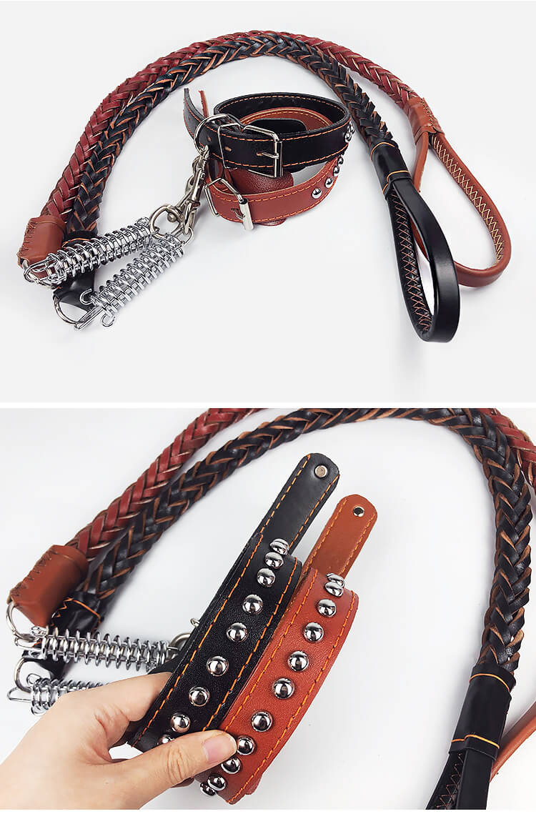 Dog Cowhide Traction Rope with Collar 5