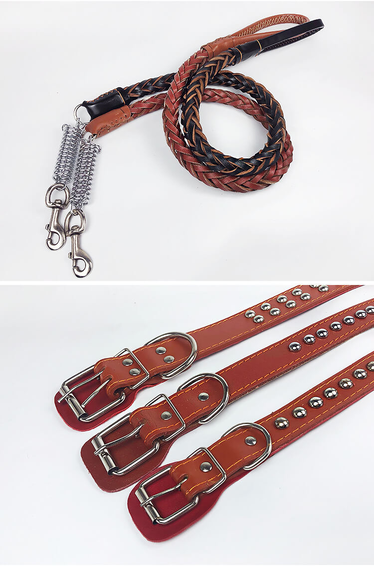 Dog Cowhide Traction Rope with Collar 6