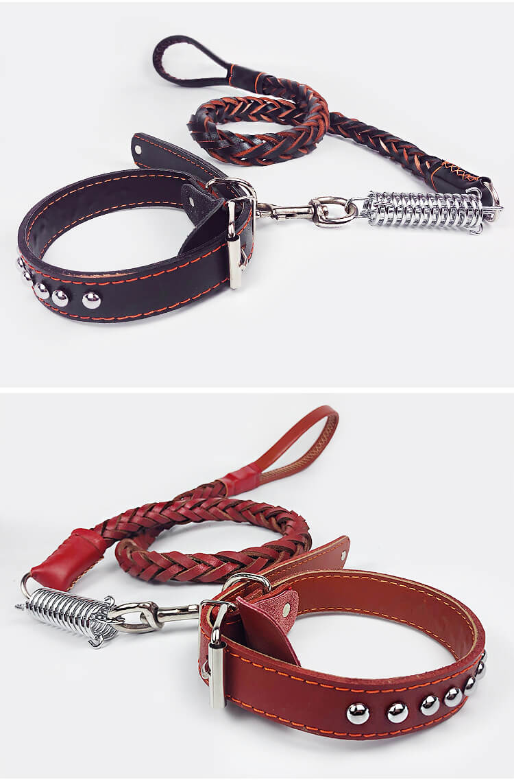 Dog Cowhide Traction Rope with Collar 9