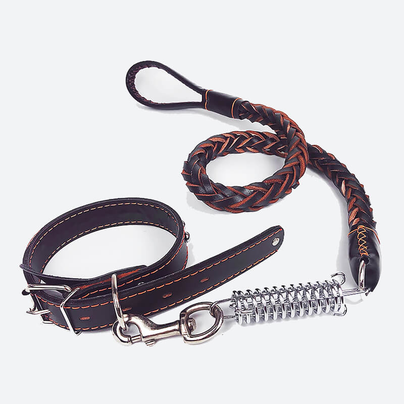 Dog Cowhide Traction Rope with Collar1